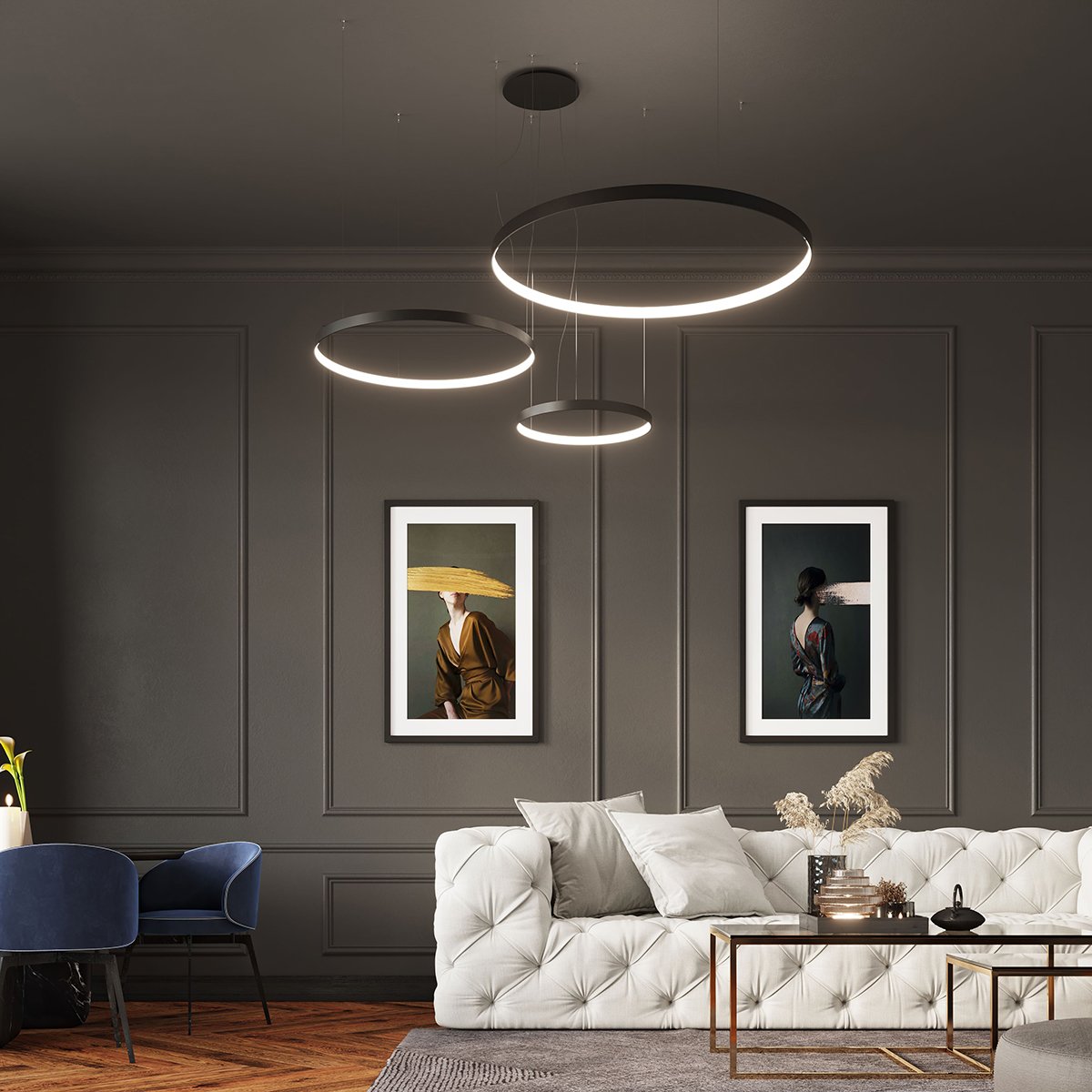 Lustre Aluminium Noir LED 1 Rio noir, EDEN
