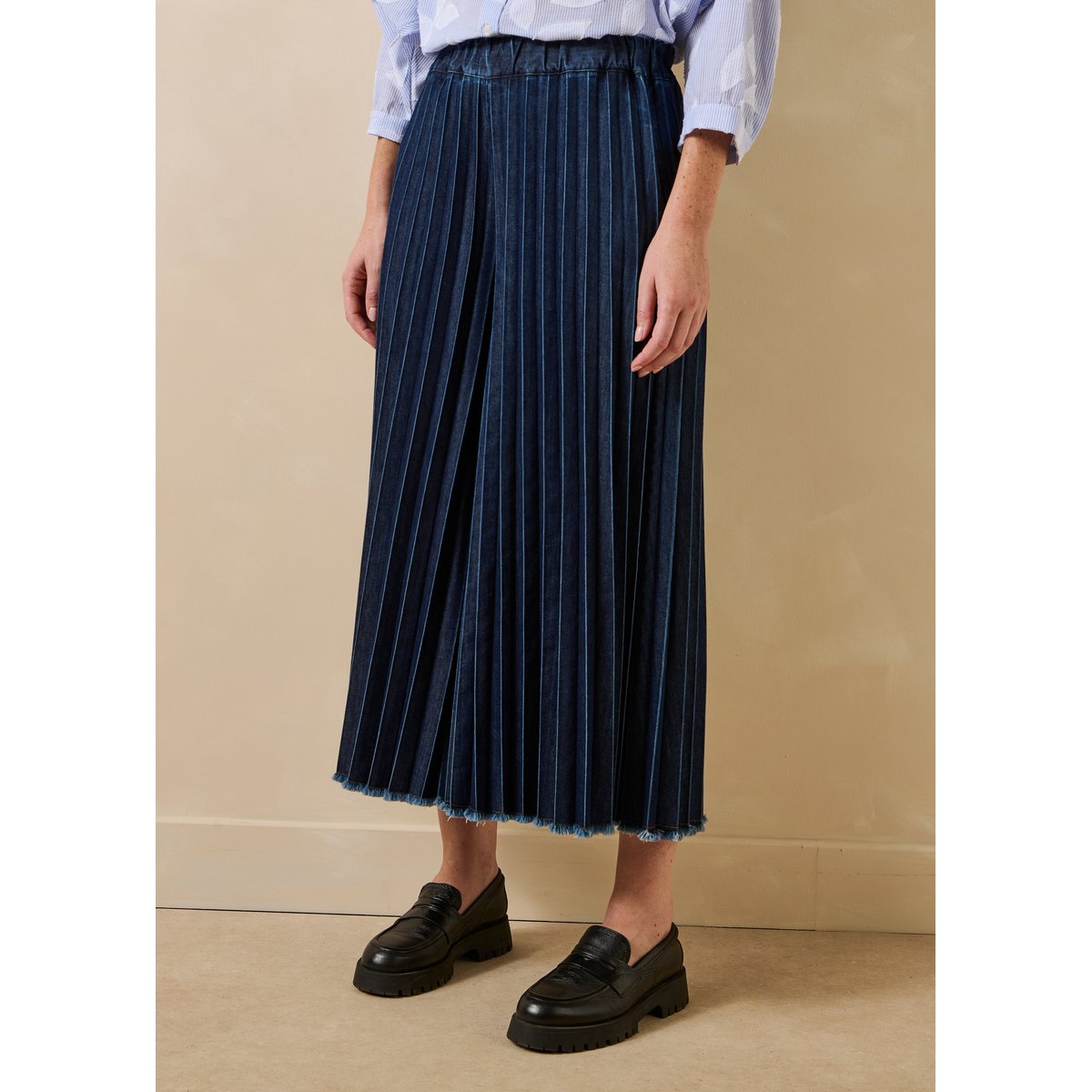 Pantalon jupe culotte en jean taille élastiquée brut, LA FEE MARABOUTEE