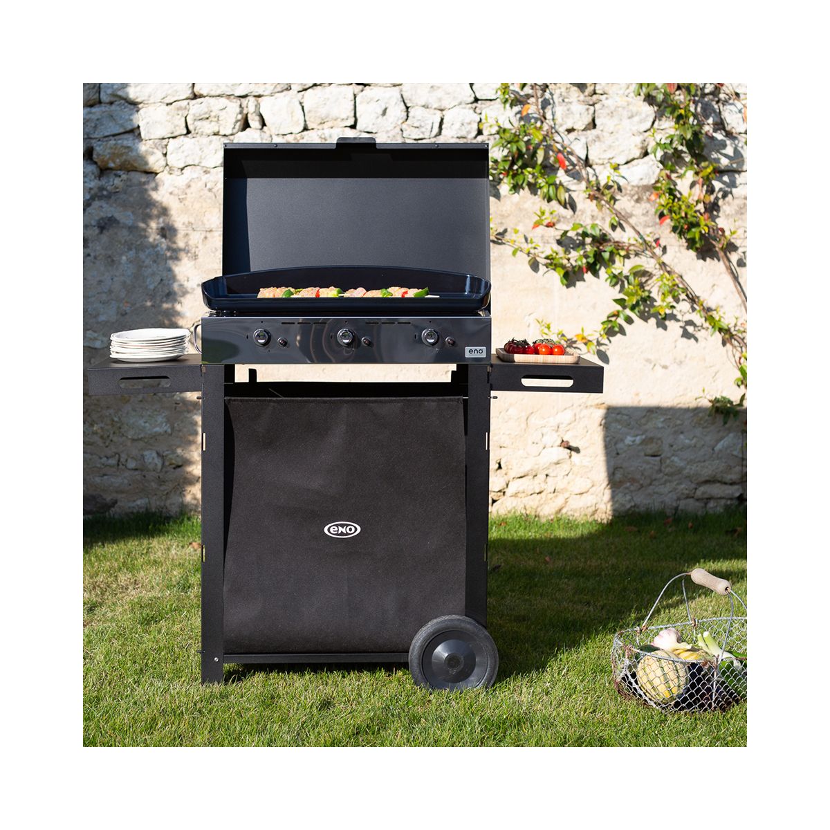 Plancha gaz Combo Initial 65 Inox 3 bruleurs sur chariot, 62x36 cm inox, ENO