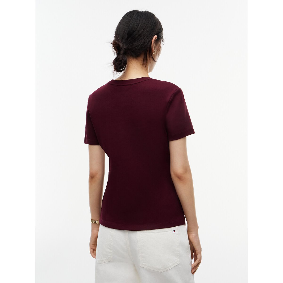 T-shirt col rond manches courtes burgundy, TOMMY HILFIGER