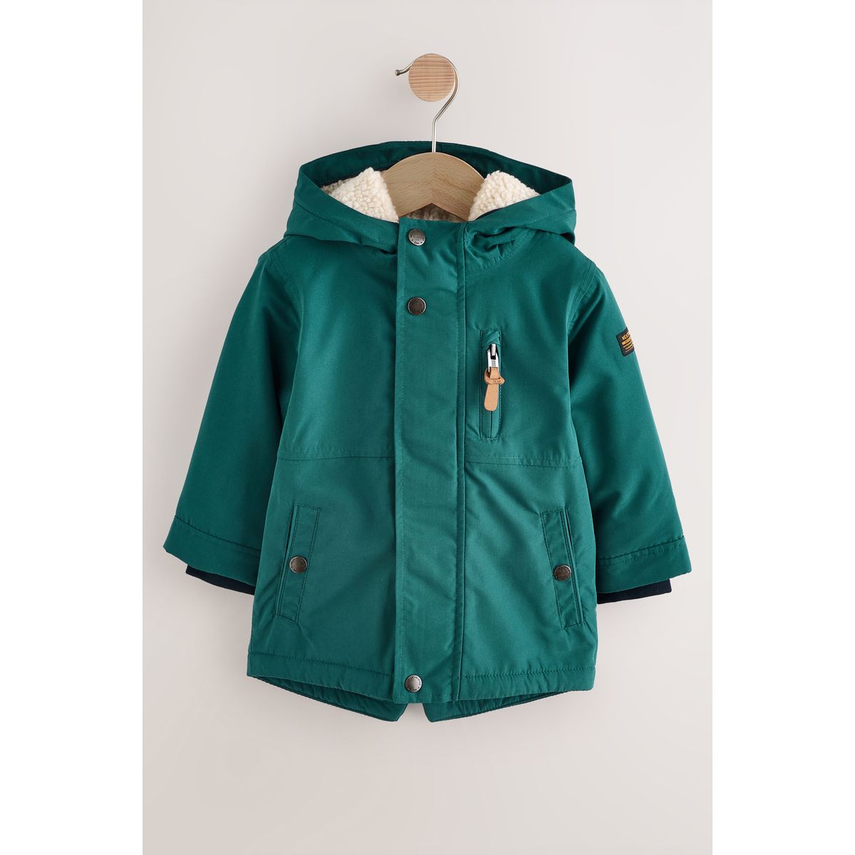 Parka imperméable doublée de peau lainée vert forêt, NEXT