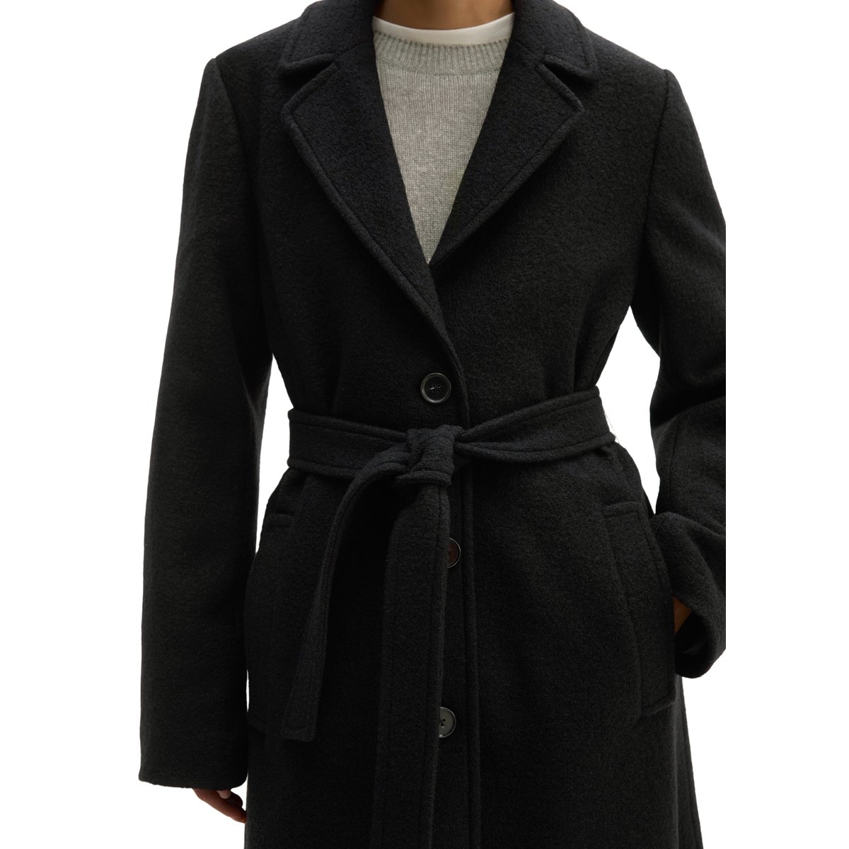 Manteau en laine coupe ajustée en laine bouillie noir, MARC O'POLO