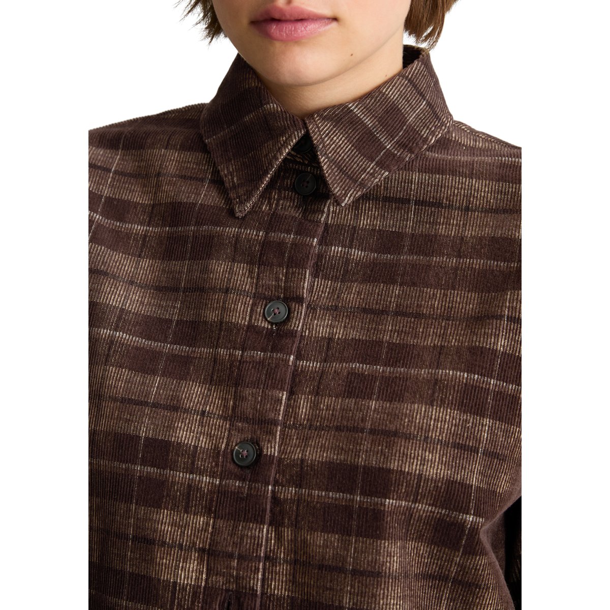 Chemisier en velours côtelé à carreaux, coupe décontractée en pur coton biologique marron, MARC O’POLO DENIM