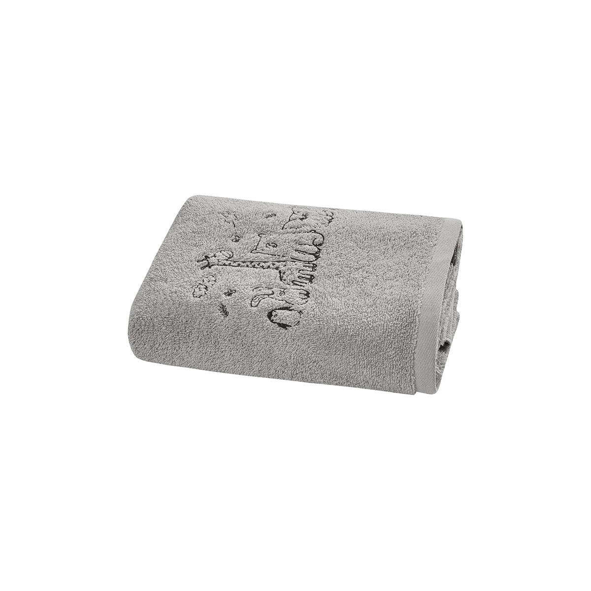 Drap de bain enfant BABY JUNGLE gris cendré, SENSEI MAISON