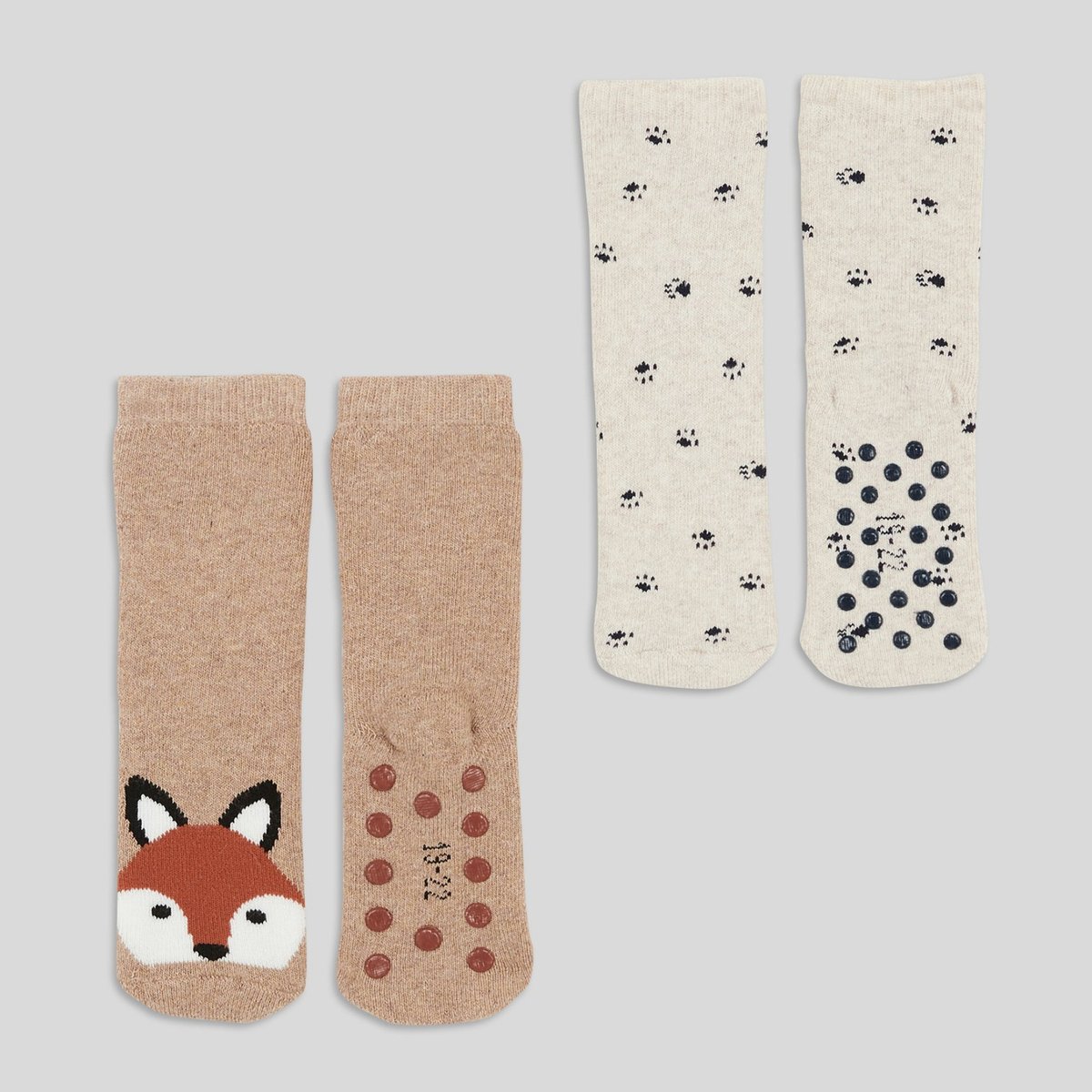 Lot de 2 paires de chaussttes bouclettes antidérapantes en coton BIO GOTS ecru, BOUT'CHOU