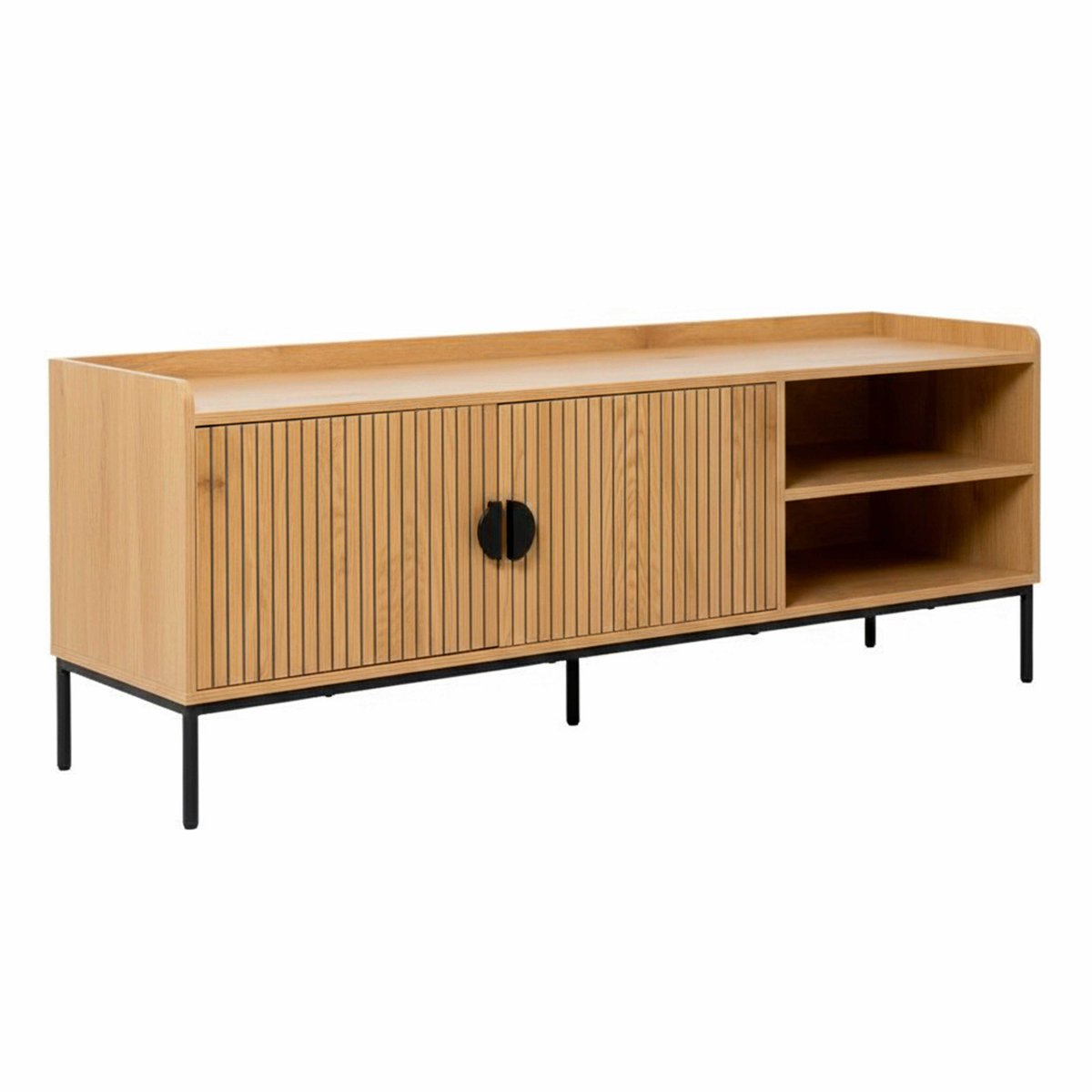 Meuble TV en acier et MDF décor mélaminé 150 cm, DAKOTA beige, OVIALA