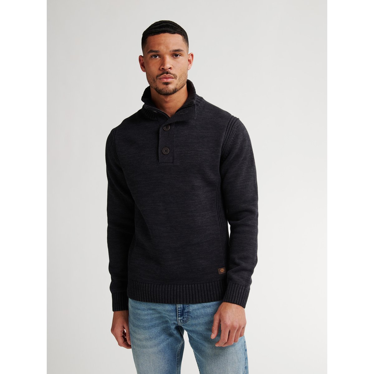 Pull col montant boutonné noir deep black, PETROL INDUSTRIES