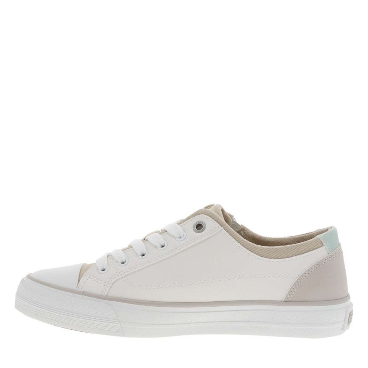 Tennis écrues à talon plat avec des lacets et un zip latéral blanc, MUSTANG