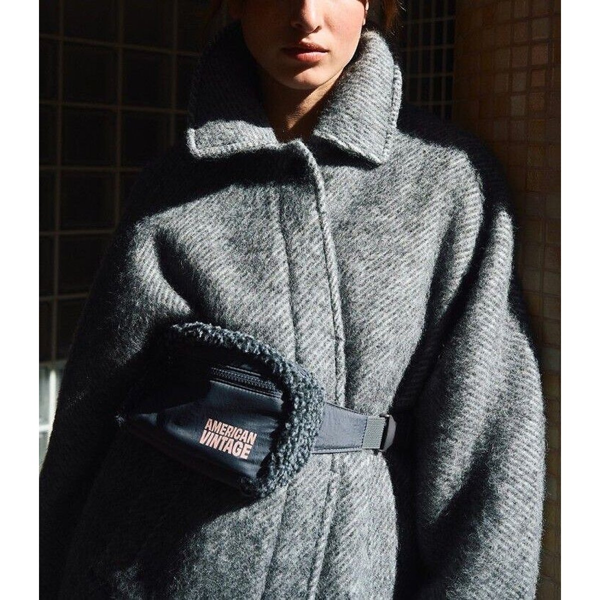 Lulow Long, Loose-Fitting Coat with Shirt Collar grey marl, AMERICAN VINTAGE