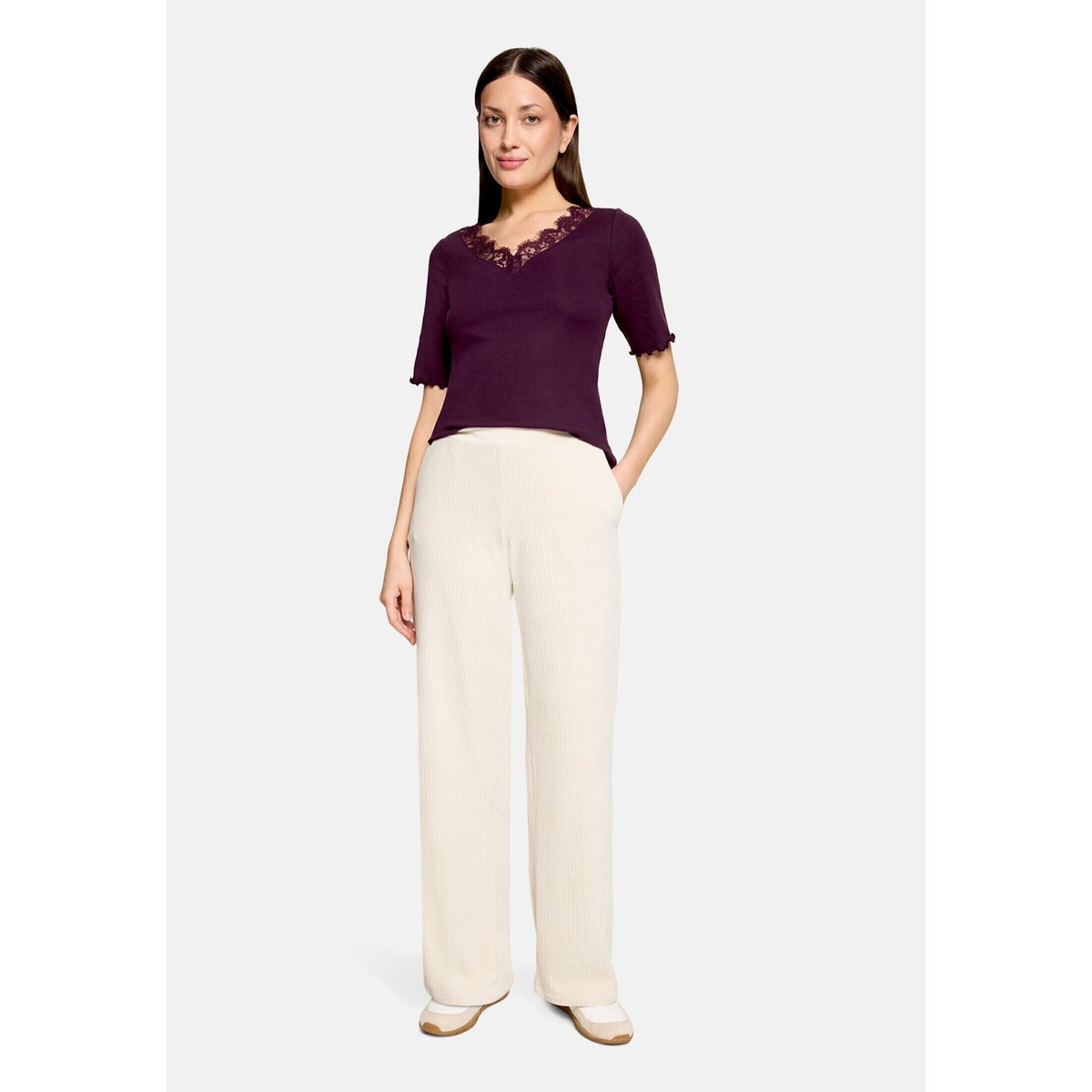 Pantalon palazzo à élastique silky beige, CARTOON