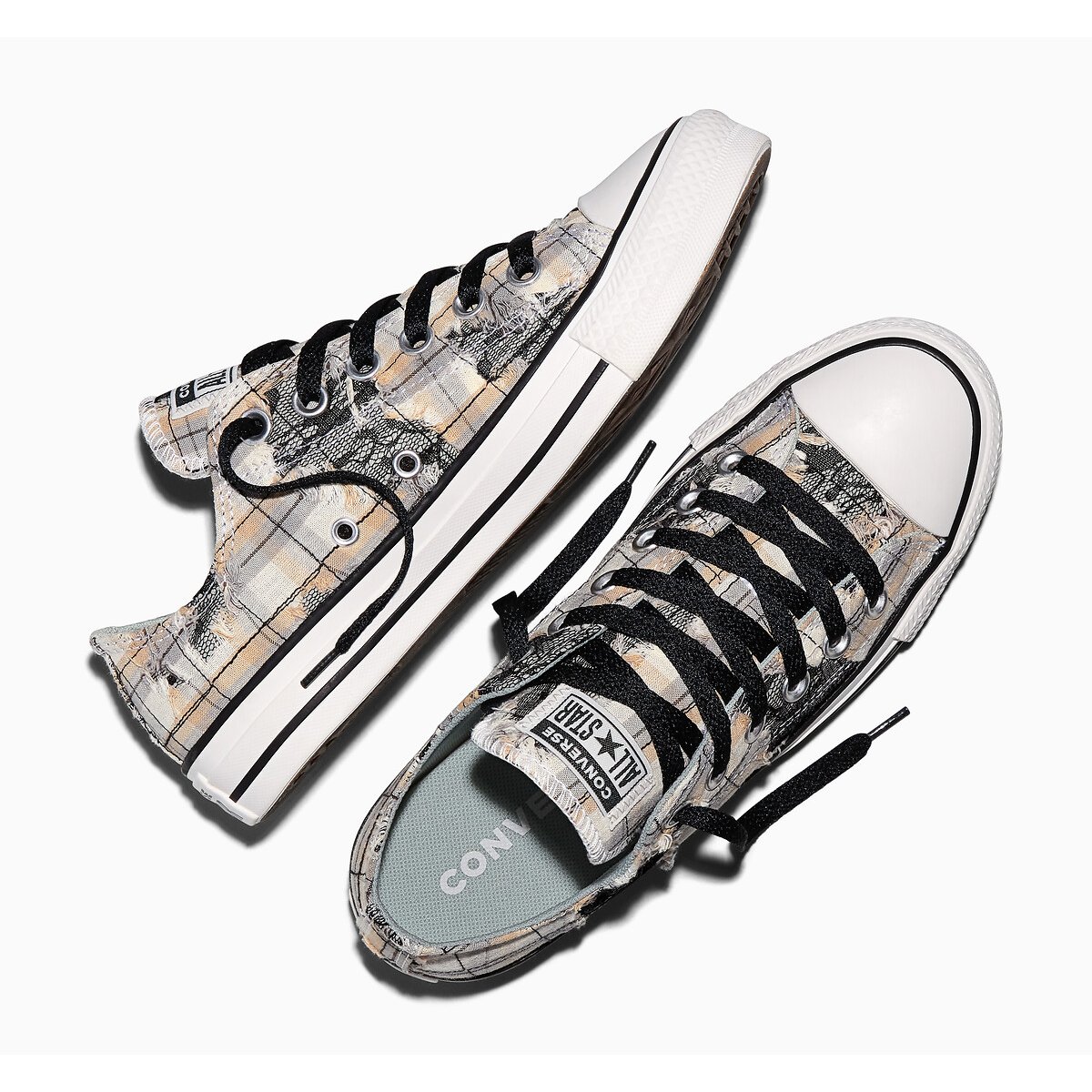 Baskets CHUCK TAYLOR ALL STAR OX PLAID LACE MATERIAL gris/jaune, CONVERSE