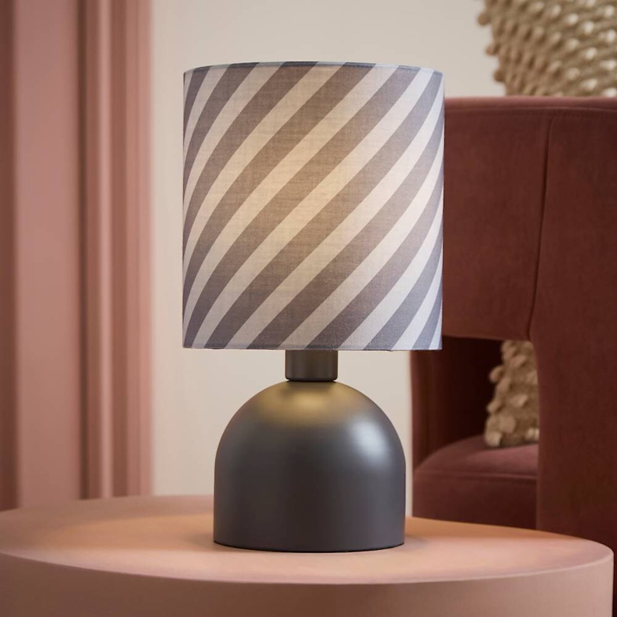 Meghan Table Lamp with Striped Shade in Teal teal, SO'HOME