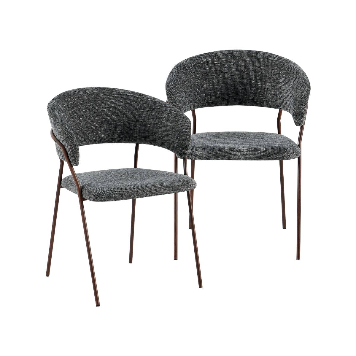 Lot de 2 chaises en tissu et métal KANOA gris, MADE IN MEUBLES