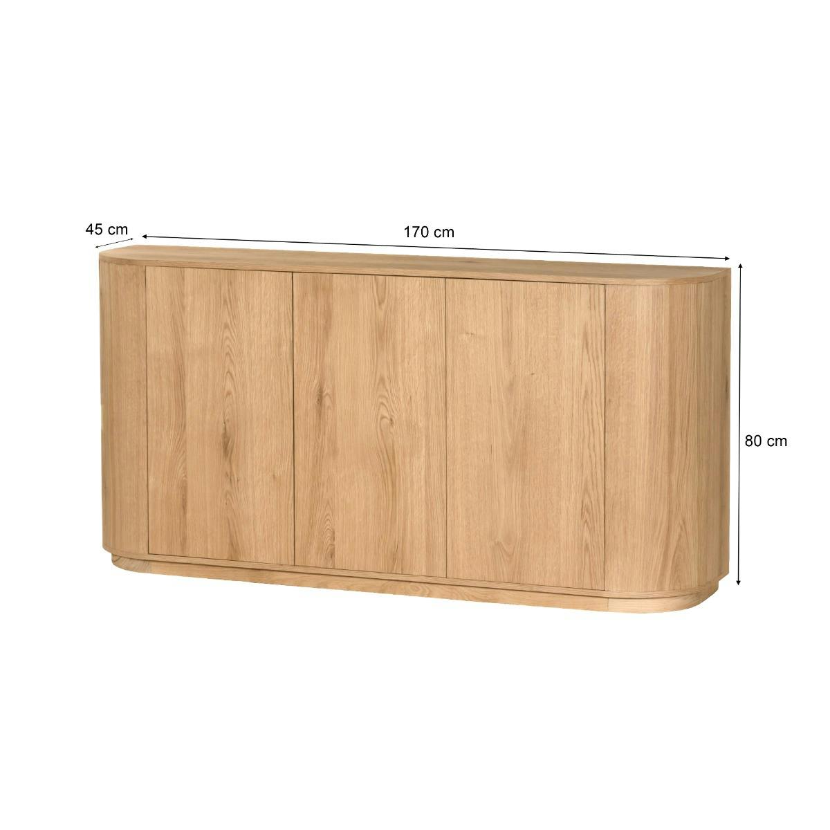 Buffet massif 3 portes en chêne, largeur 170 cm LOREN bois clair, PIER IMPORT