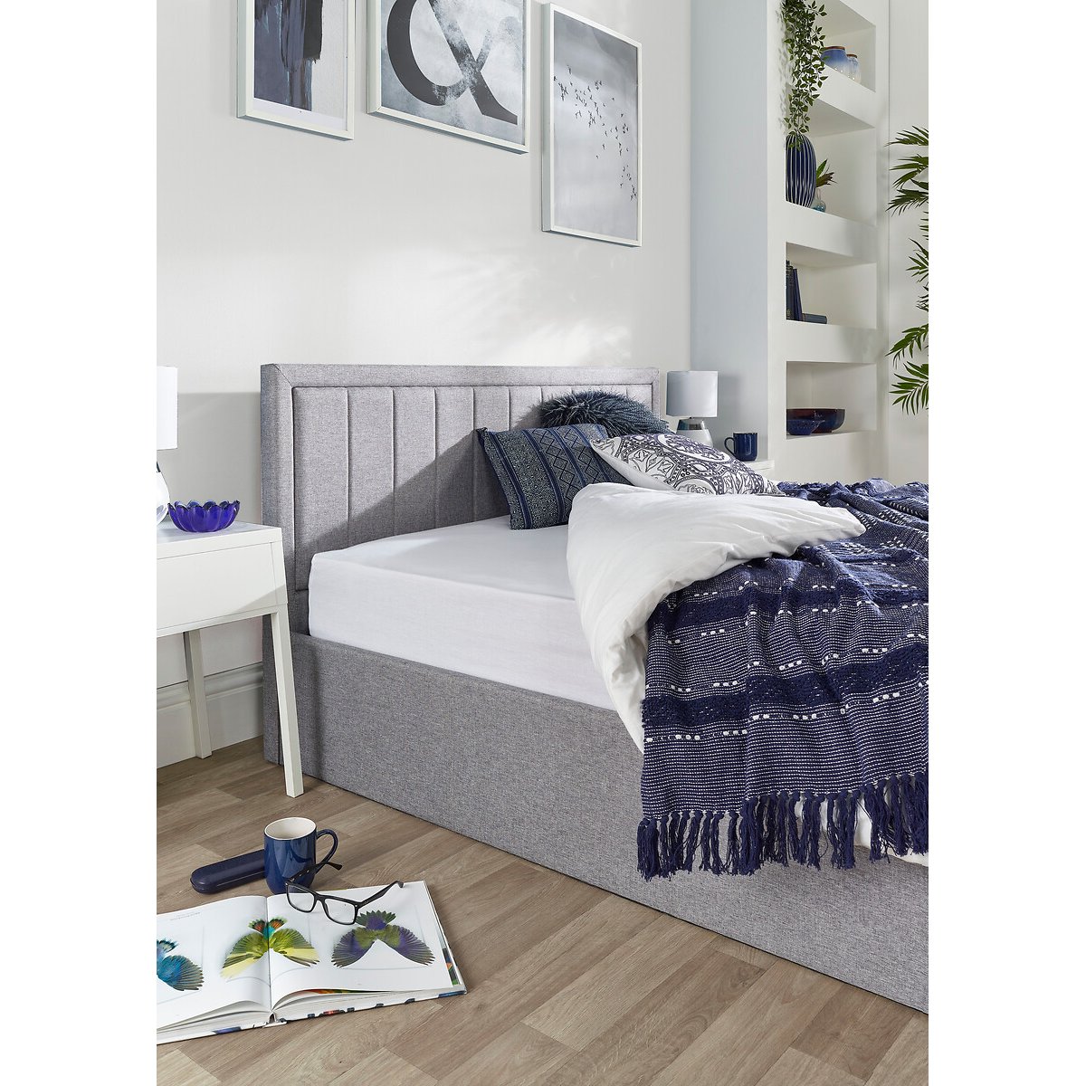 Castleton Linen Quilted Headboard Ottoman Bed grey, ASPIRE