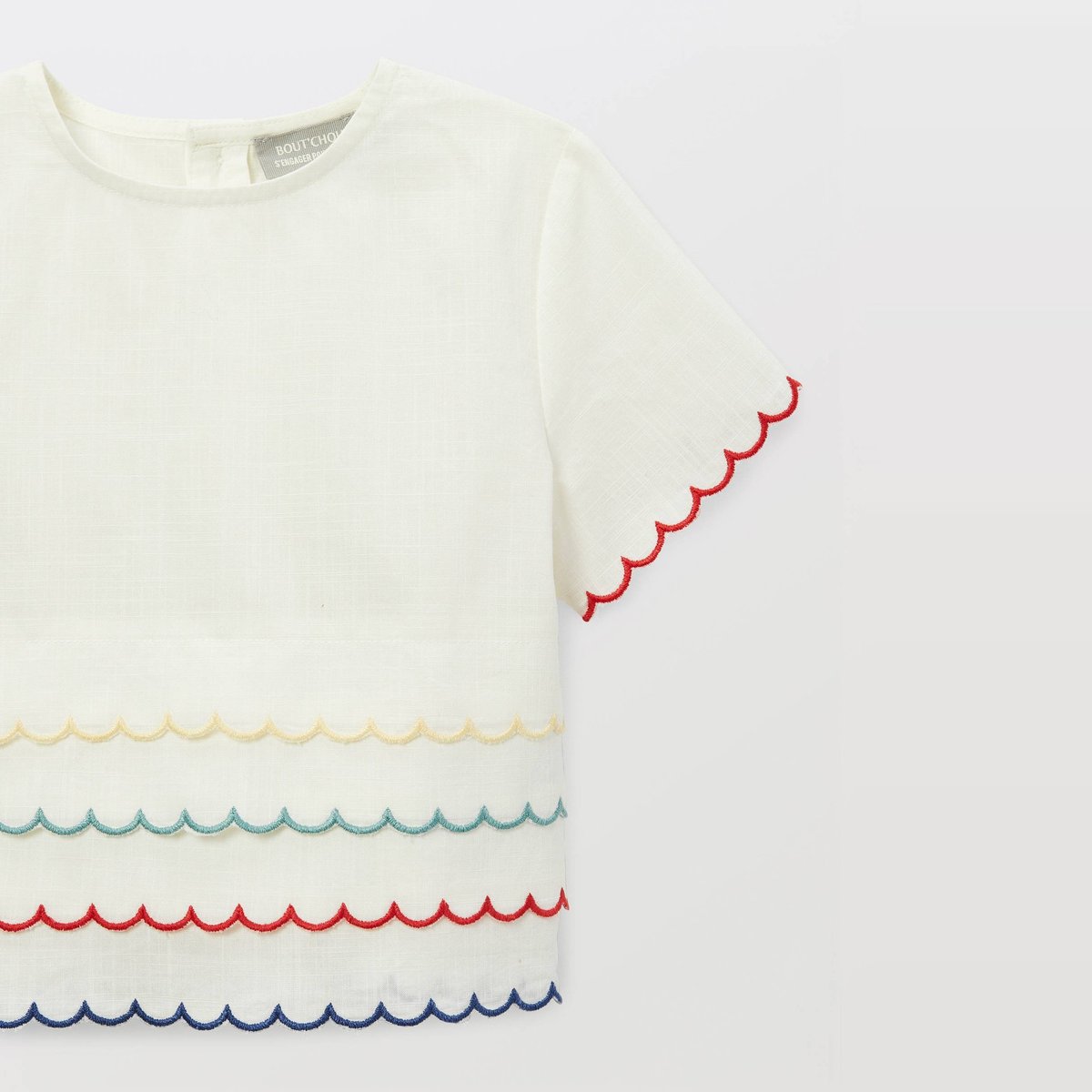 Blouse manches courtes fantaisie en coton BIO GOTS ecru, BOUT'CHOU