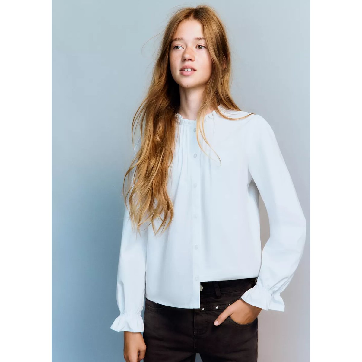 Chemise coton détails froncés blanc, MANGO KIDS