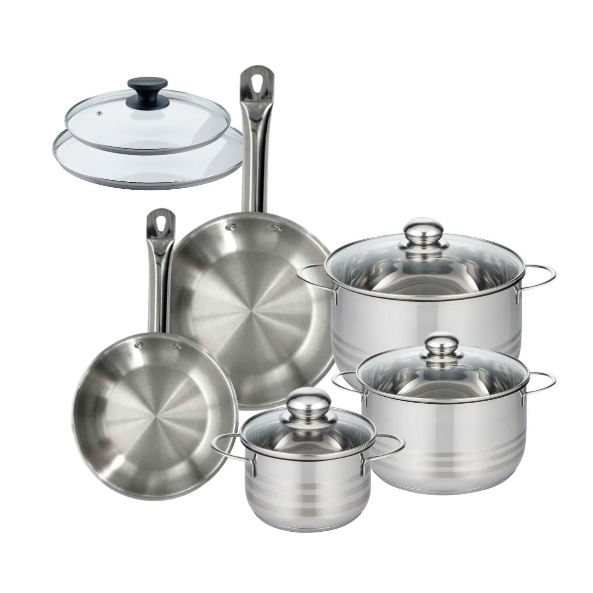 2 poêles 20/24cm + 3 faitouts 16/20/24cm ETERNA BRILLANT inox, FACKELMANN