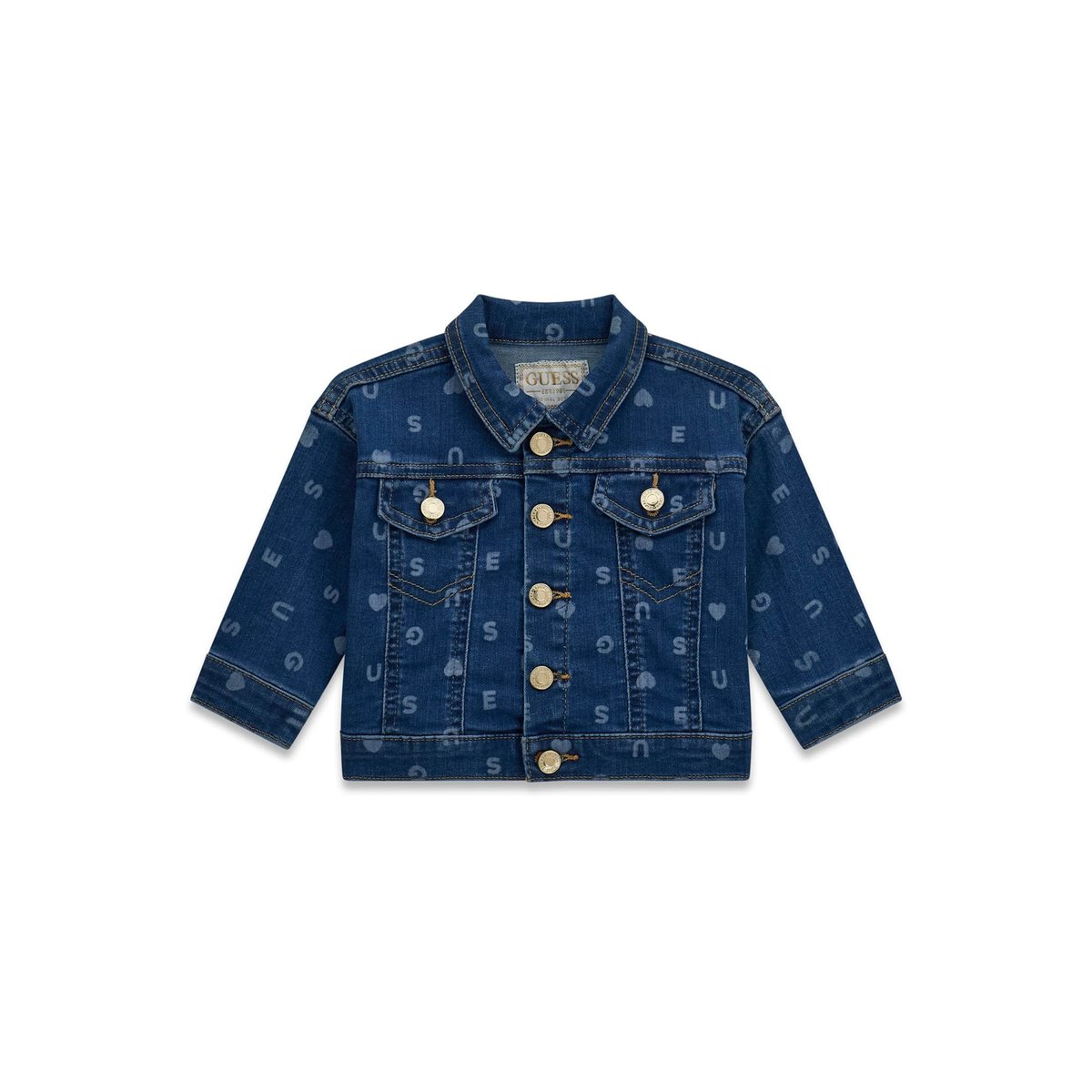 Veste En Jean Avec Logo Imprimé Sur Toute La Surface bleu, GUESS KIDS
