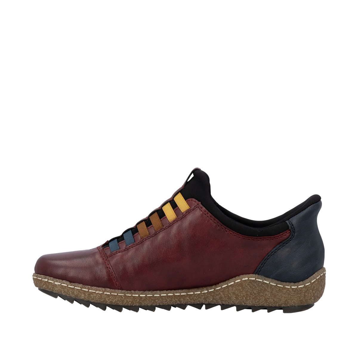 Sneakers en cuir bordeaux à talon plat pourvues d'une fermeture slip-on rouge foncé, RIEKER