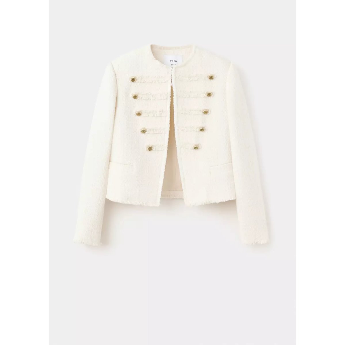 Veste en tweed avec brandebourgs décoratifs blanc cassé, MANGO