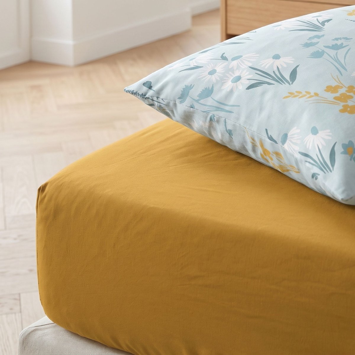 Drap housse coton jaune - MARGOT jaune, TERRE DE NUIT