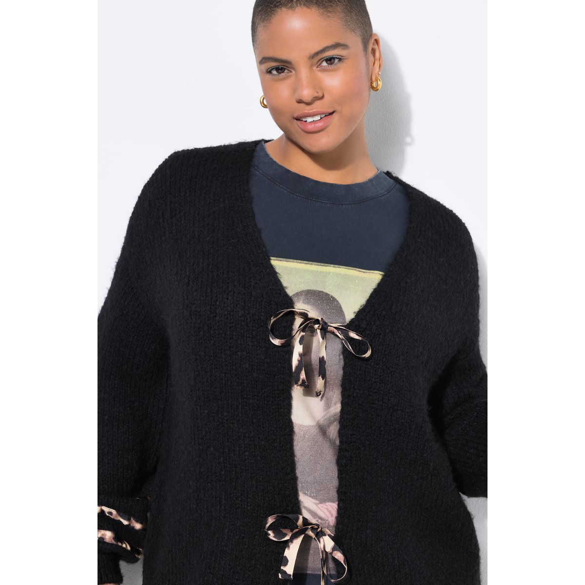 Cardigan oversize, nœuds motif léopard noir, STUDIO UNTOLD