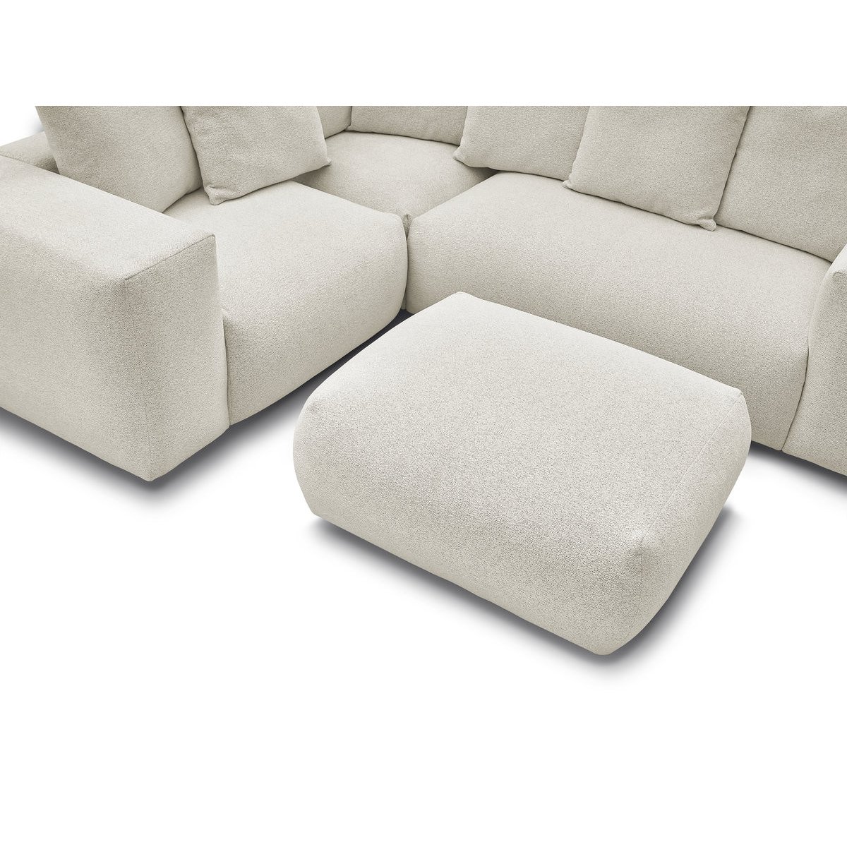Canapé modulable 4 places en tissu chiné avec pouf, VOLTAIRE blanc, BOBOCHIC
