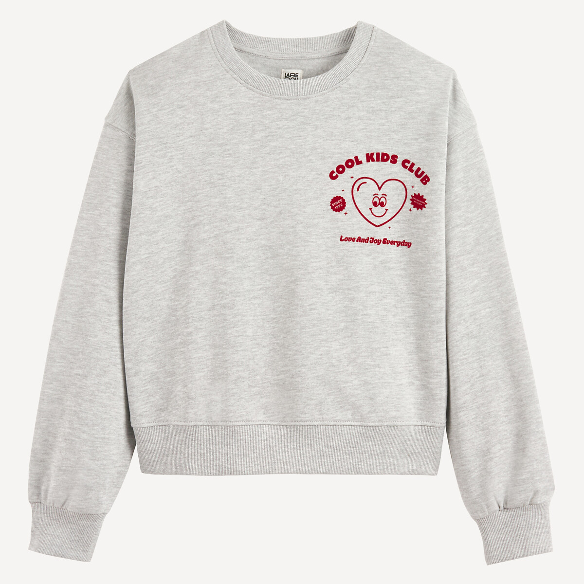 Sweat col rond, imprimé coeur, en molleton gris chiné, LA REDOUTE COLLECTIONS