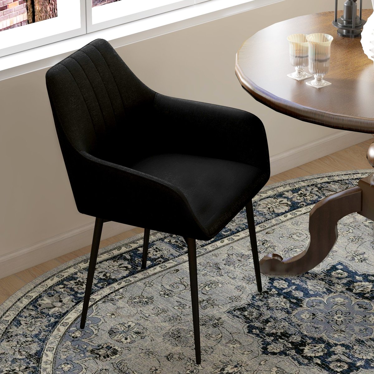 Chaise de salle à manger Lin (100% polyester) noir, HOMCOM