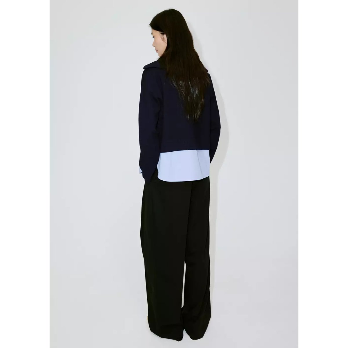 Pull en maille superposition chemise bleu marine foncé, MANGO