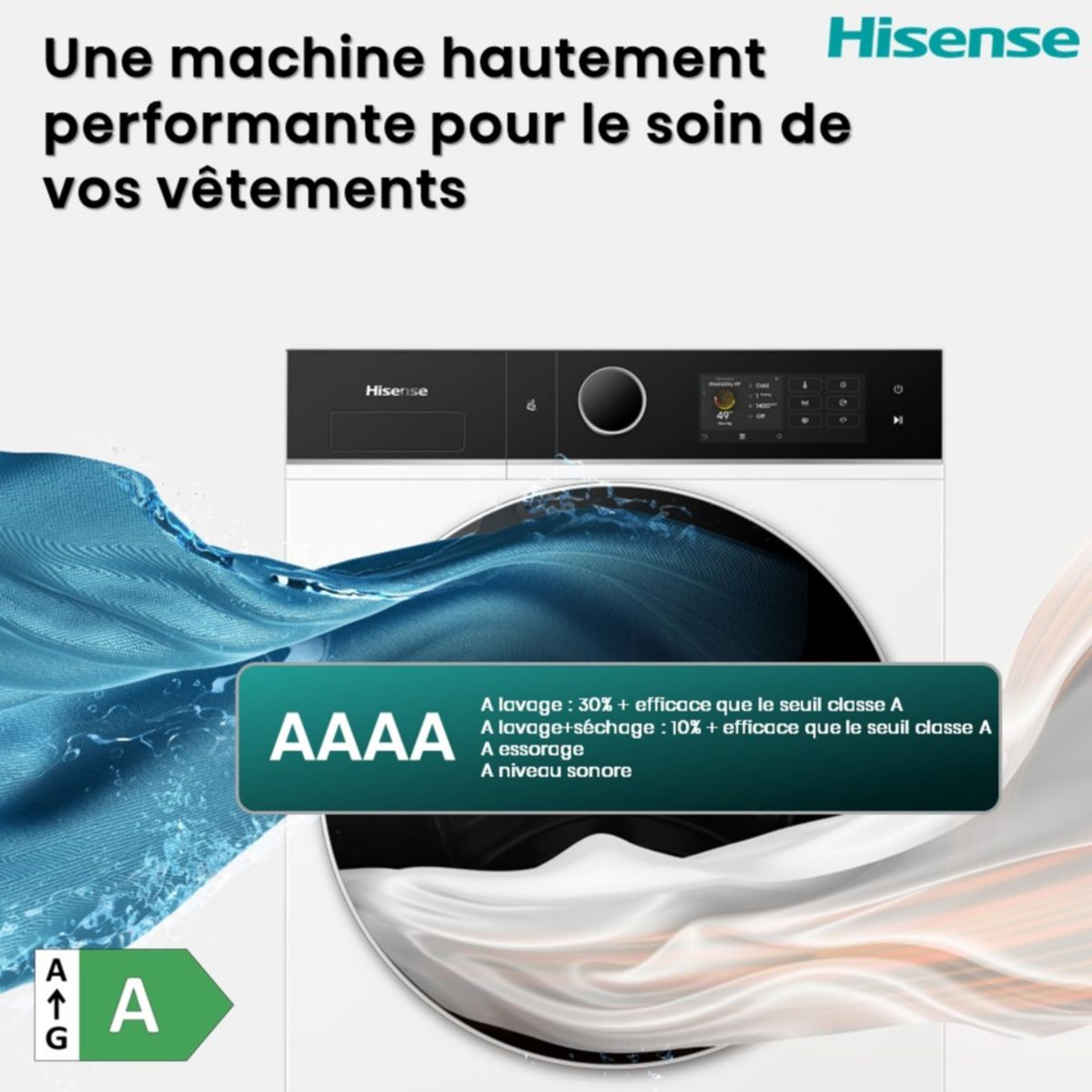 Lave linge séchant hublot WD5I1245BWRH couleur unique, HISENSE