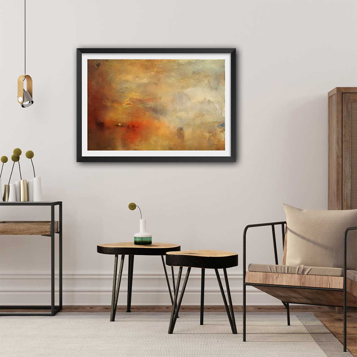 Poster Soleil couchant sur un lac - Joseph Mallord William Turner affiche + cadre en bois - noir, HEXOA