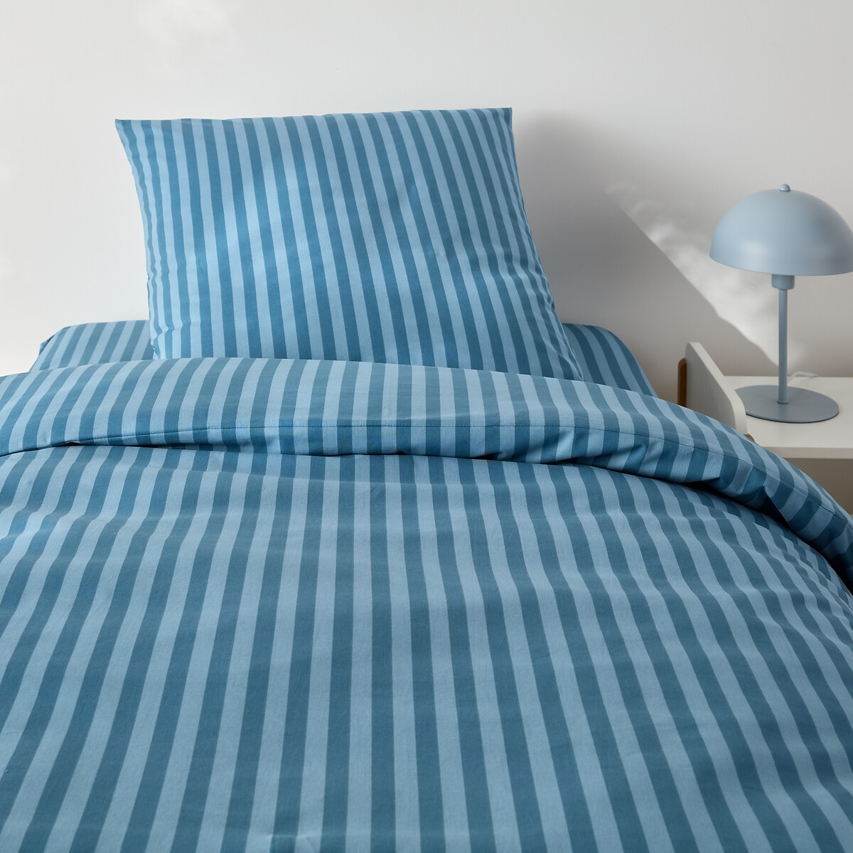 Conjunto para cama infantil, 50% algodón reciclado, funda de almohada cuadrada, SACHA BLEU rayas azules, LA REDOUTE INTERIEURS