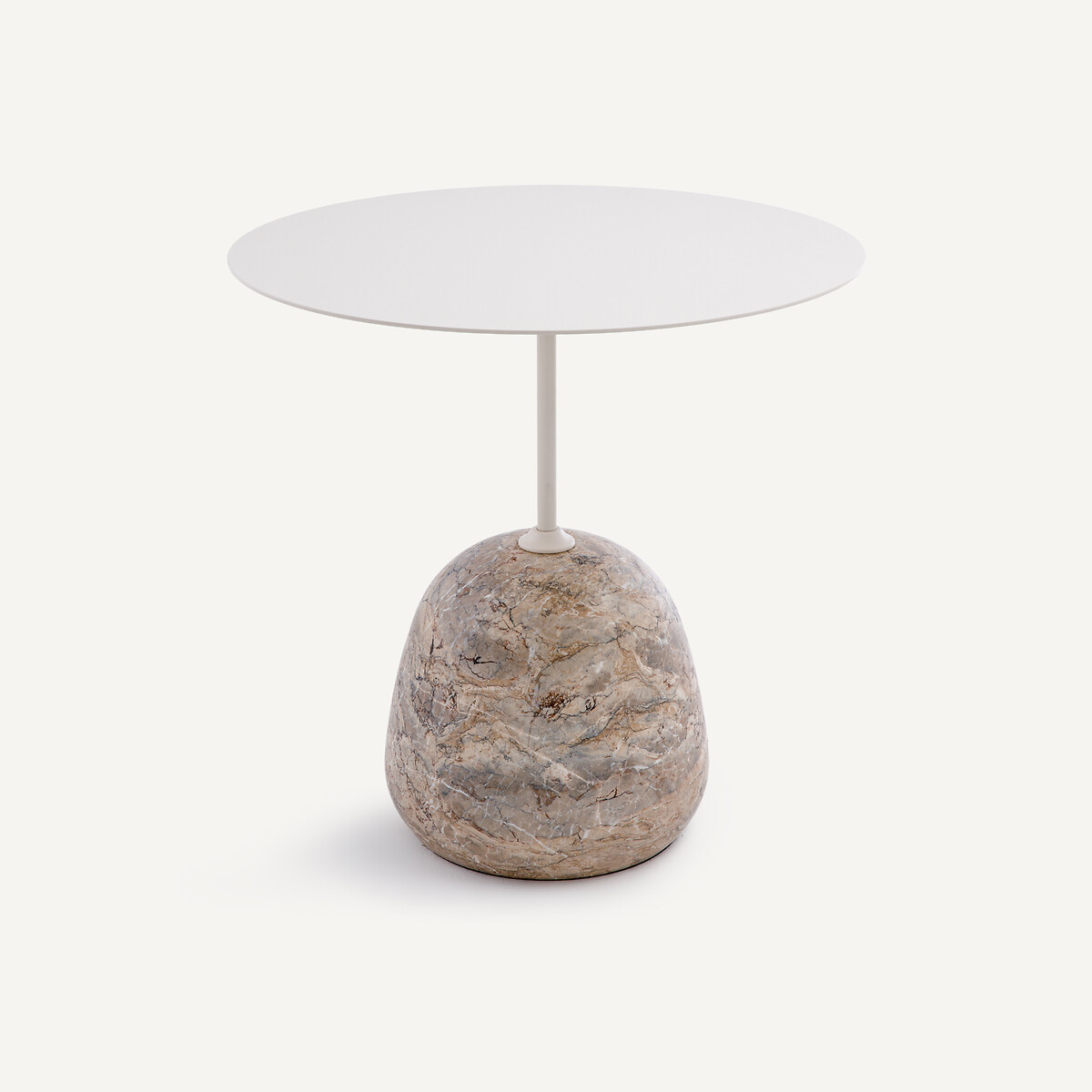 Bout de canapé marbre et métal fer Ø60 cm Balastro grège, AM.PM