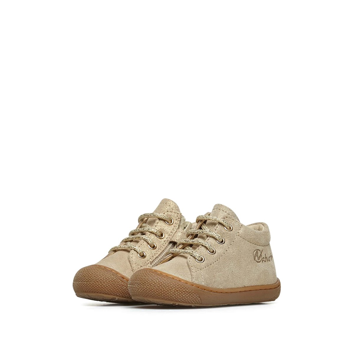 Chaussures premiers pas en cuir avec zip COCOON ZIP platine, NATURINO
