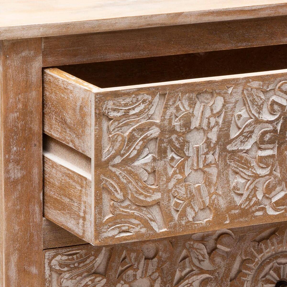 Commode 3 tiroirs bois de manguier SHIREL beige, ATMOSPHERA