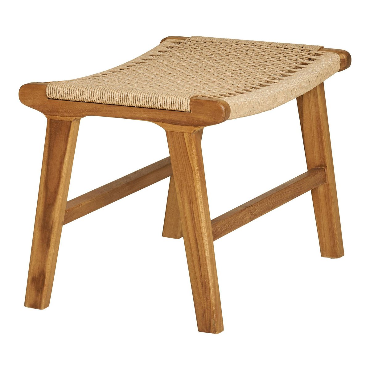 Tabouret repose-pieds en teck et fibre naturelle tressée MENDOZA bois naturel, PIER IMPORT