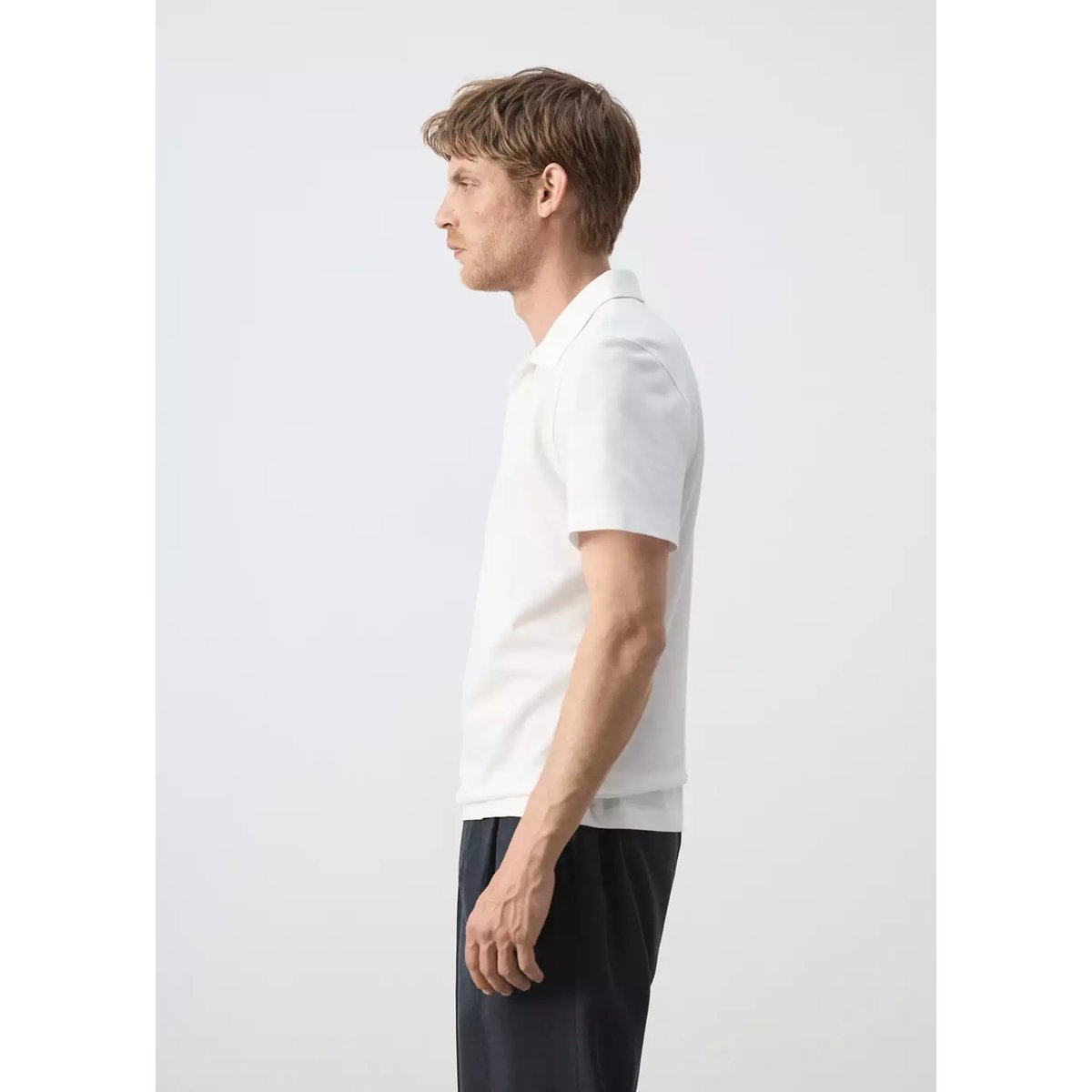 Polo slim fit en piqué de coton mélangé blanc, MANGO MAN