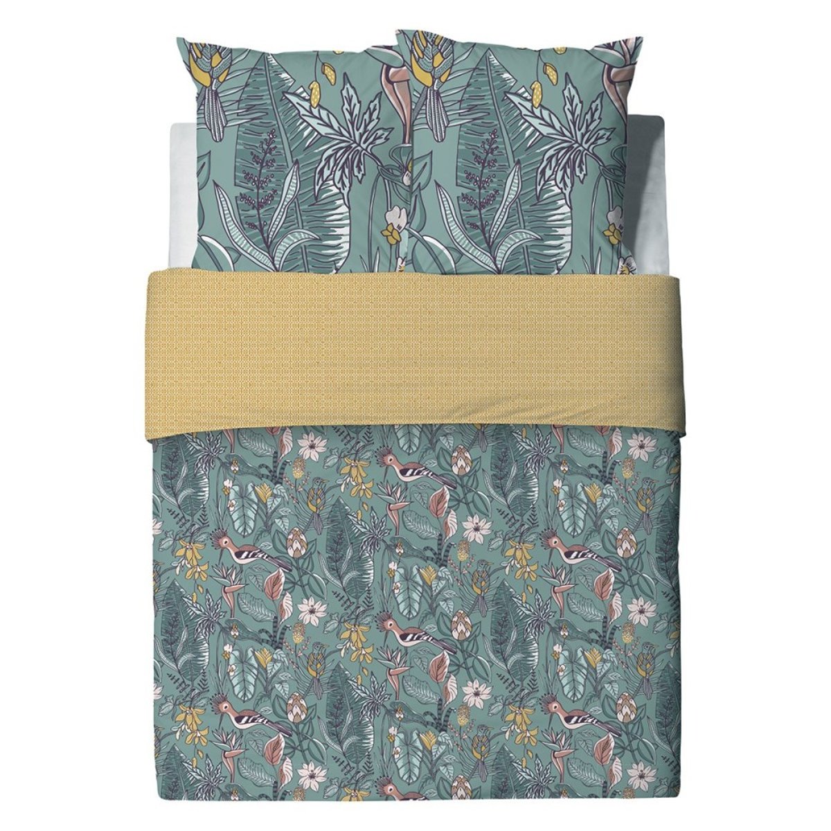 Housse de couette 260x240 Hupia + 2 taies coton 57 fils jaune, DECORATIE