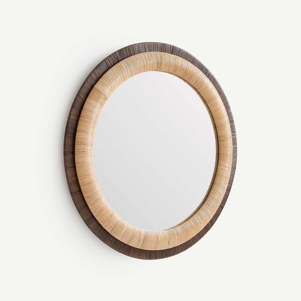 Miroir rond en rotin bicolore, diamètre 91 cm, MAE naturel/marron, AM.PM