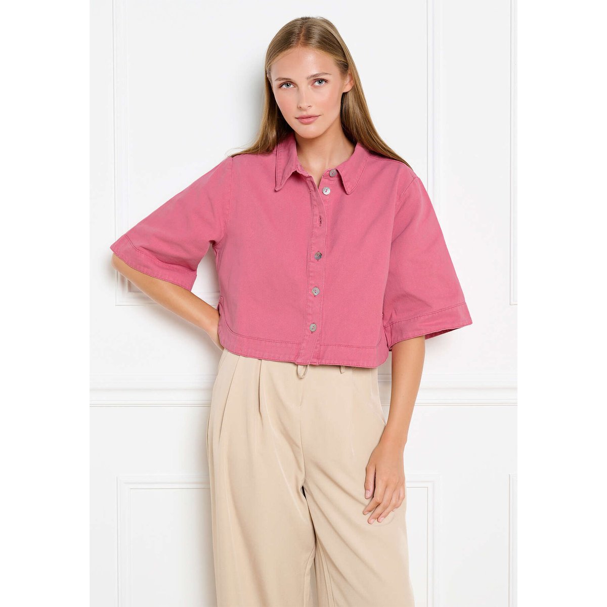 Chemise en denim courte rose, LOLALIZA