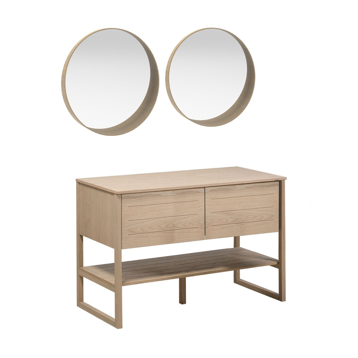 Meuble double +vasque +miroir ATOLL bois clair, MOB IN