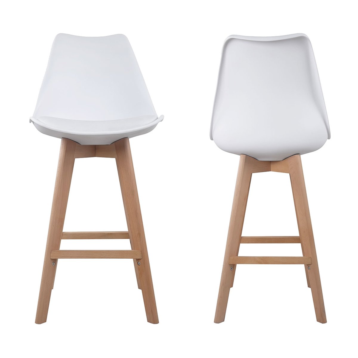 Lot de 2 tabourets scandinaves, SVEN blanc, naturel, HAPPY GARDEN