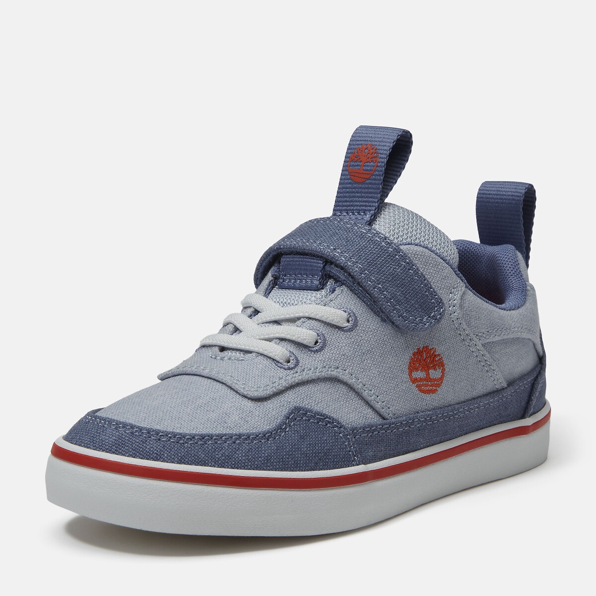 Baskets toile Stone Jump scratch et lacets élastiqués bleu denim, TIMBERLAND