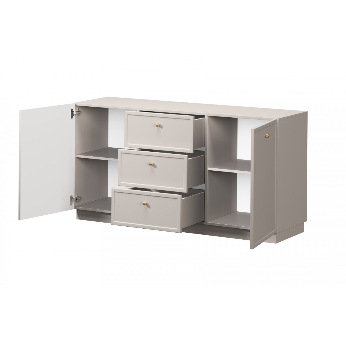 Buffet  en panneaux de particules 2 portes 3 tiroirs 150 cm, LORINA beige, BOBOCHIC