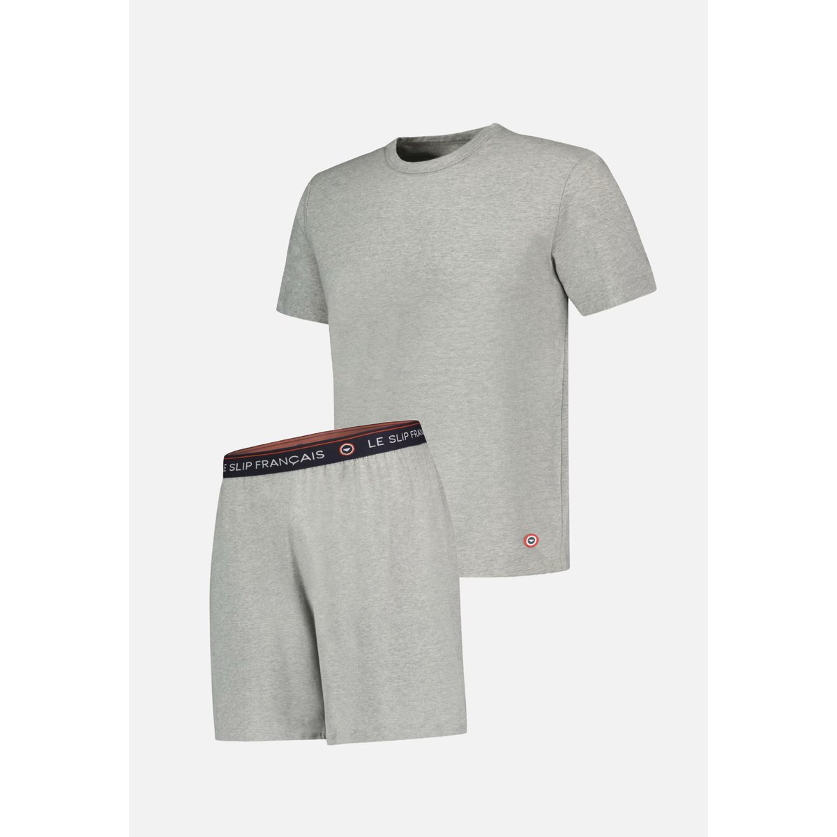 Ensemble pyjama haut  et short marine en coton Formidable & Invincible gris chiné, LE SLIP FRANCAIS