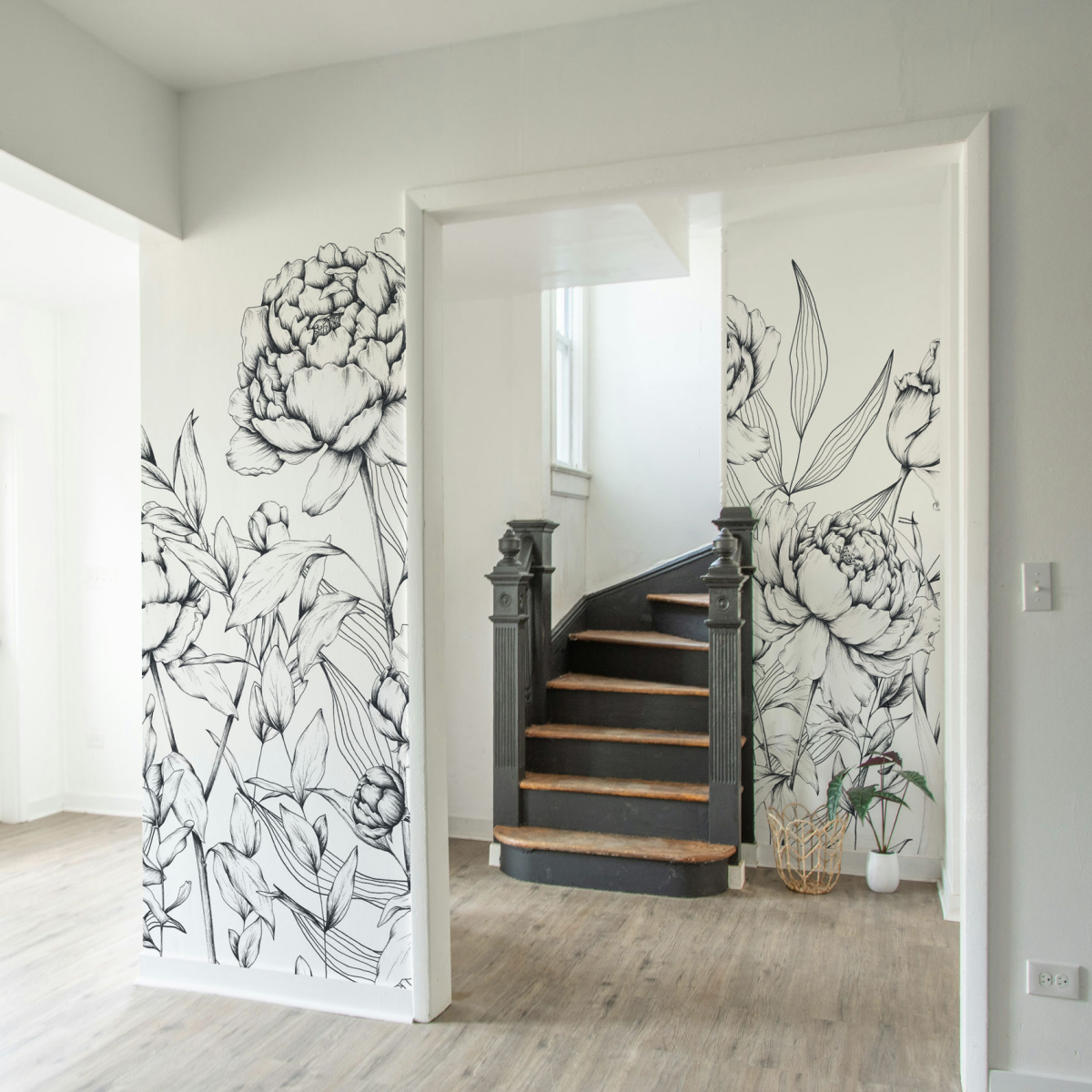 Papier Peint Panoramique Caresse de Pivoines, Noir 375 x 250cm noir, ACTE DECO