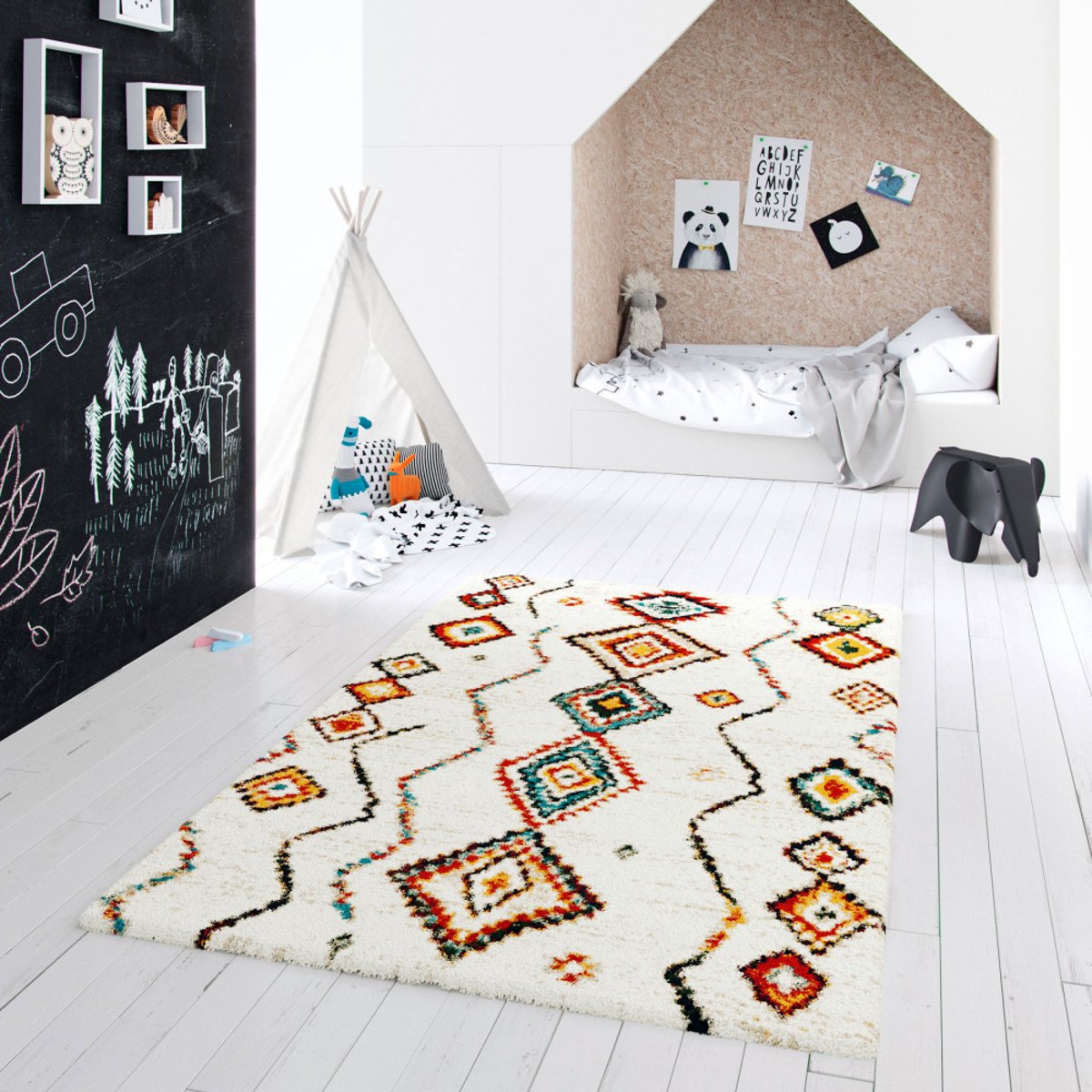 Tapis d'inspiration berbère à motif ethnique- ZAZY multicolore, DRAWER