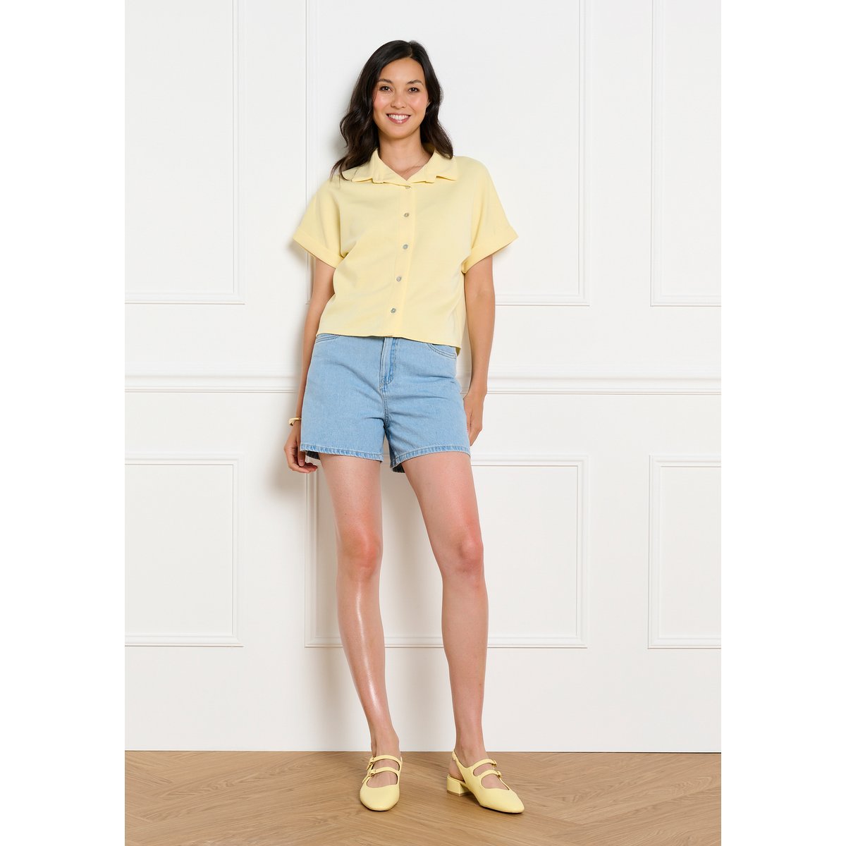 Chemise fluide manches courtes jaune pastel, LOLALIZA
